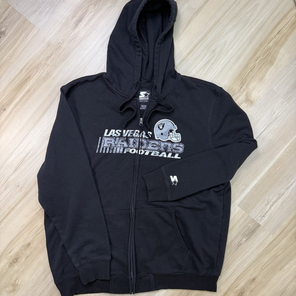 LAS VEGAS Oakland RAIDERS Football STARTER Black Full Zip Hoodie XXL Sweatshirt